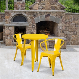Scranton & Co Round Metal Patio Dining Set in Yellow