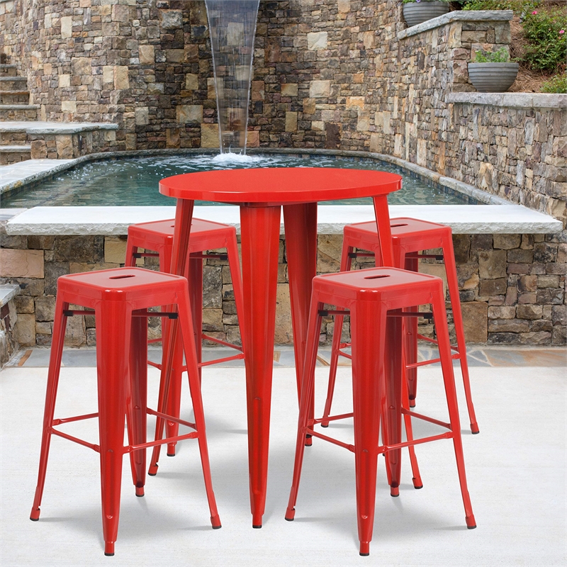 Scranton & Co Round Patio Bistro Set in Red