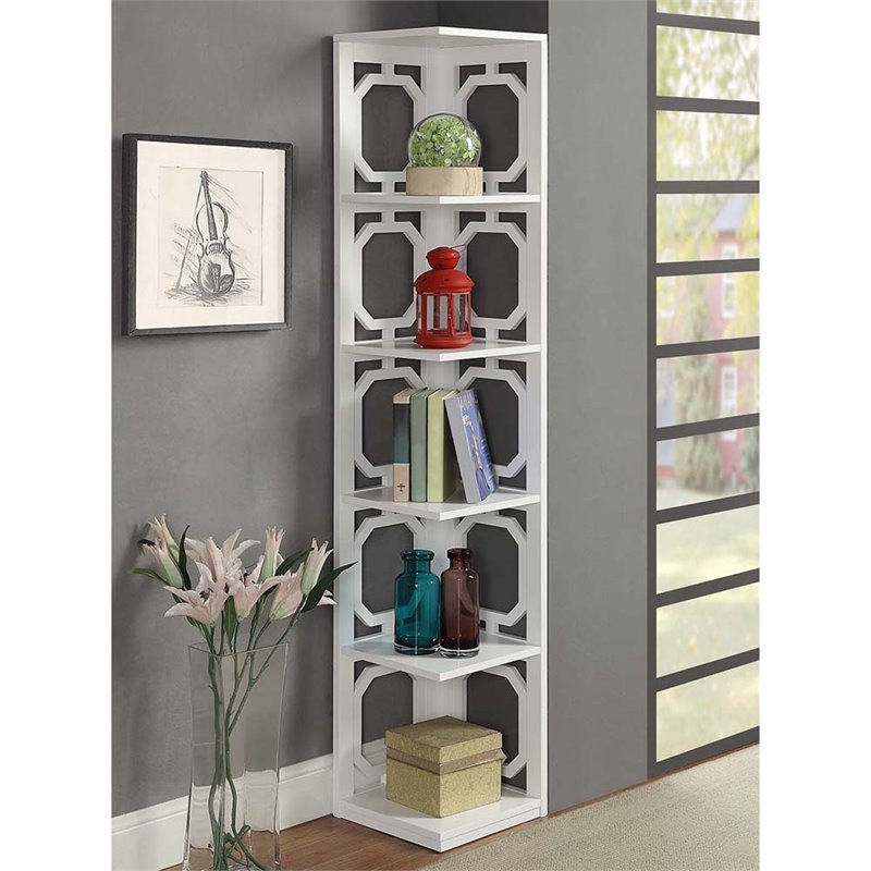 Scranton & Co Five-Shelf Modern Wood Corner Bookcase in White