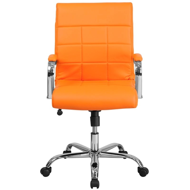 Scranton & Co Contemporary Vinyl Mid Back Swivel Office Chair in Orange