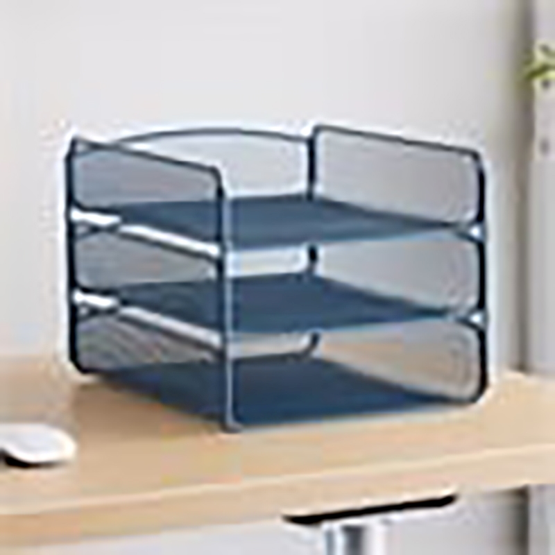 Scranton & Co 3-Tray Steel Metal Desk Organizer in Blue Finish