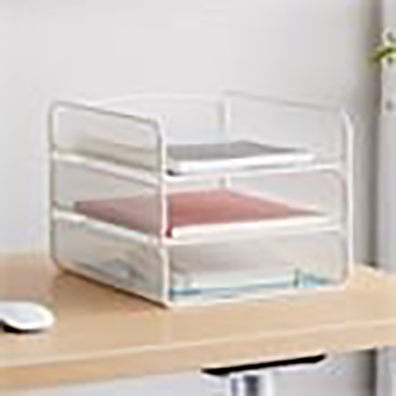 Scranton & Co Steel Metal Desk Organizer with 3 Interlocking Trays in White