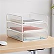 Scranton & Co Steel Metal Desk Organizer with 3 Interlocking Trays in White