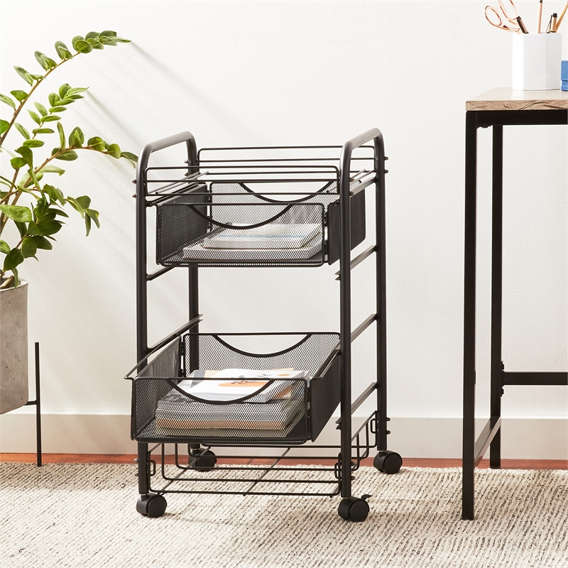 Scranton & Co Steel Black Mobile File Cart Rectangular Collapsible 27