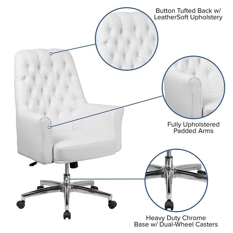 Scranton & Co Traditional Faux Leather Mid Back Swivel Office Chair in White