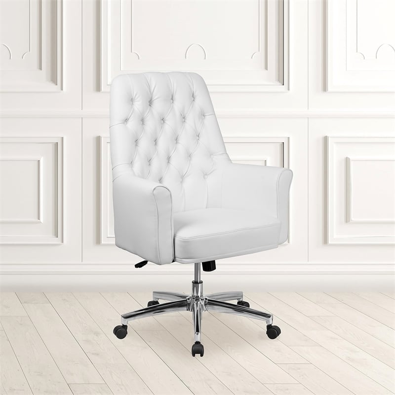 Scranton & Co Traditional Faux Leather Mid Back Swivel Office Chair in White