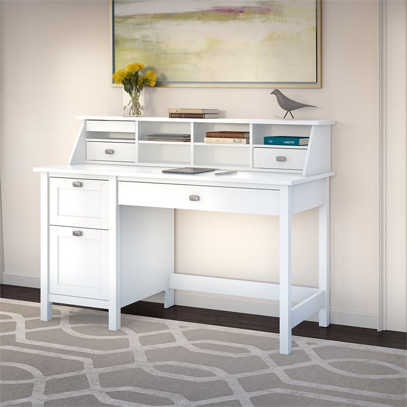 Scranton & Co Modern Wood Computer Desk with Pedestal and Organizer in White