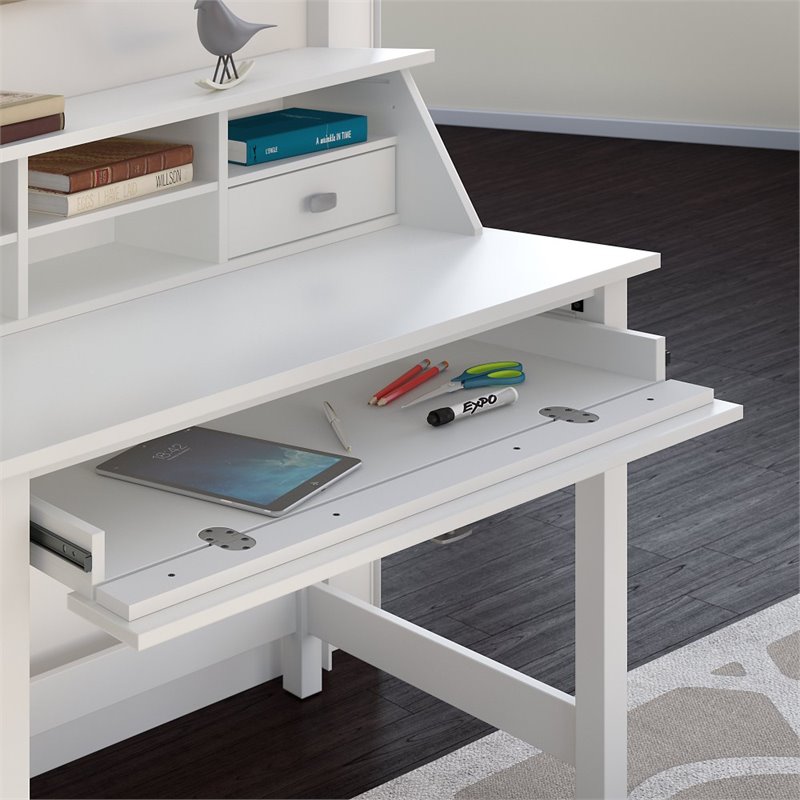 Scranton & Co Modern Wood Computer Desk with Pedestal and Organizer in White
