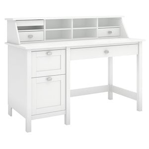 Scranton & Co Modern Wood Computer Desk with Pedestal and Organizer in White