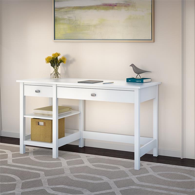 Scranton & Co Contemporary Wood Computer Desk with Shelves in Pure White