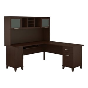 Scranton & Co 71&quot Transitional Wood L Shaped Desk with Hutch in Mocha Cherry