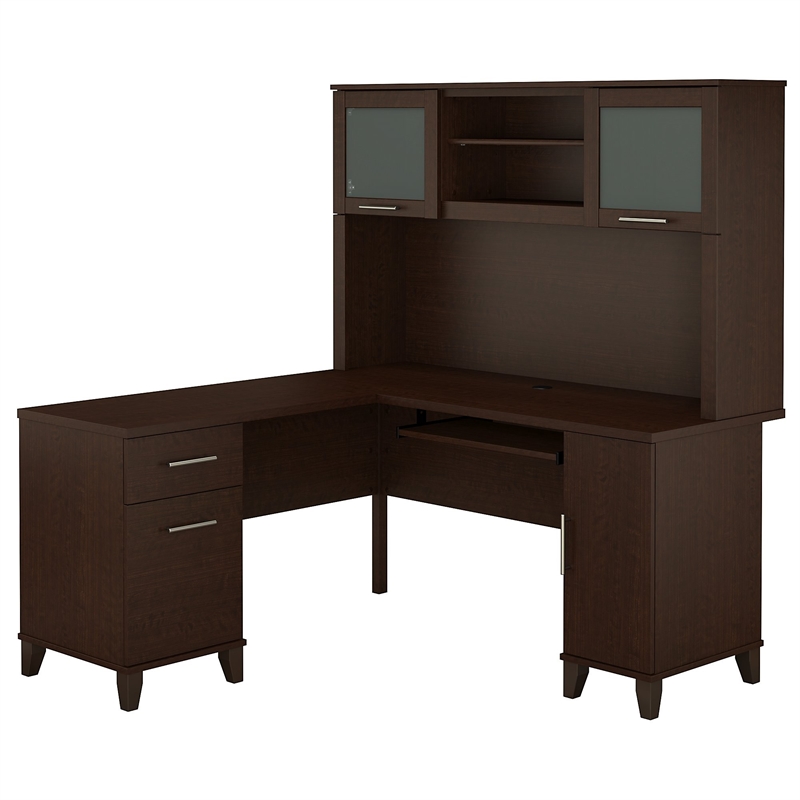 Scranton & Co 60W L Shaped Desk with Hutch in Mocha Cherry