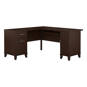 Scranton & Co 60&quot Transitional Wood L Shaped Desk in Mocha Cherry