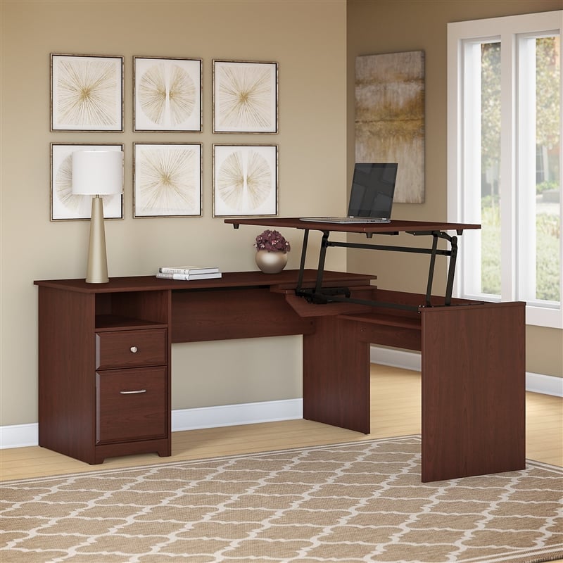 Scranton & Co 60W L Shaped Sit to Stand Desk in Harvest Cherry