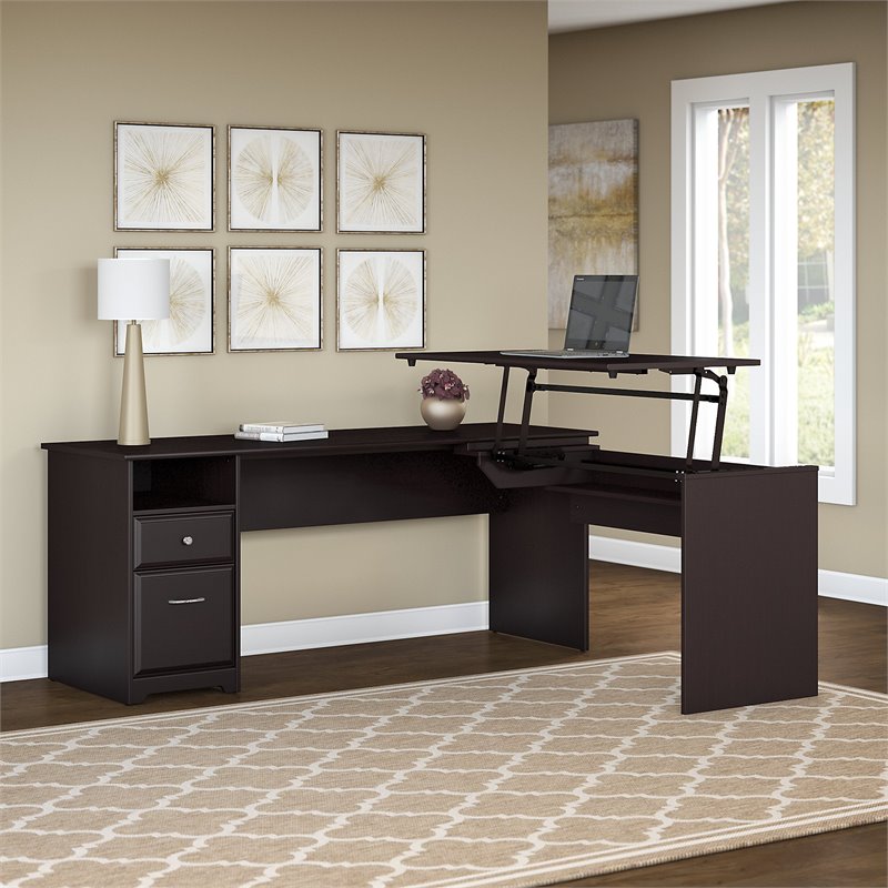 Scranton & Co 72W L Shaped Sit to Stand Desk in Espresso Oak