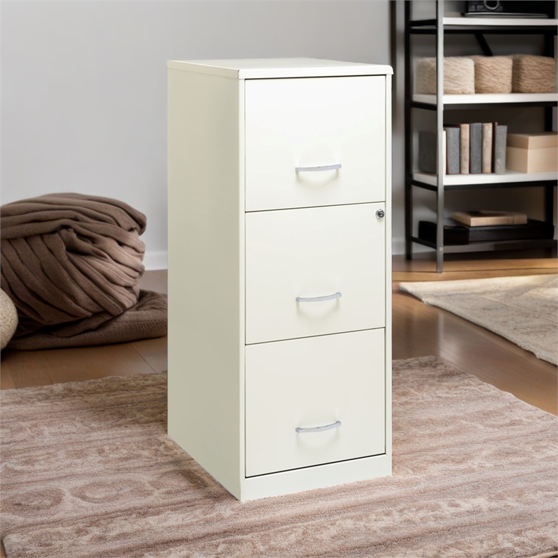 Scranton & Co 3-Drawer Modern Metal Vertical Filing Cabinet with Lock in White