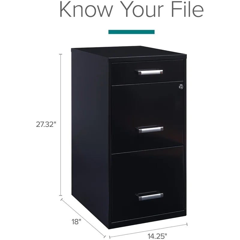 Scranton & Co 3-Drawer Modern Metal Filing Cabinet with Pencil-Drawer in Black