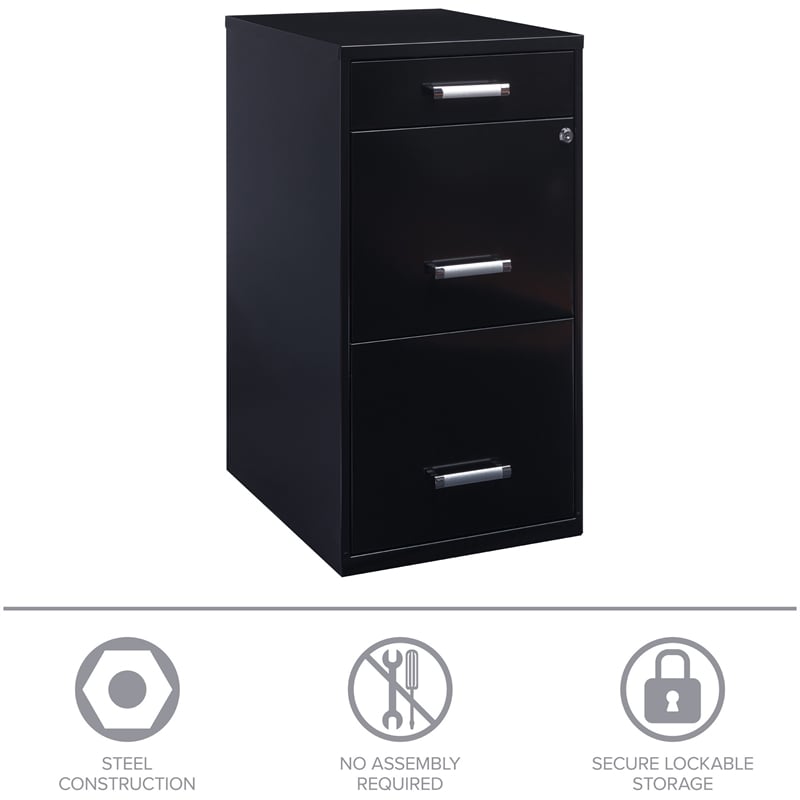 Scranton & Co 3-Drawer Modern Metal Filing Cabinet with Pencil-Drawer in Black