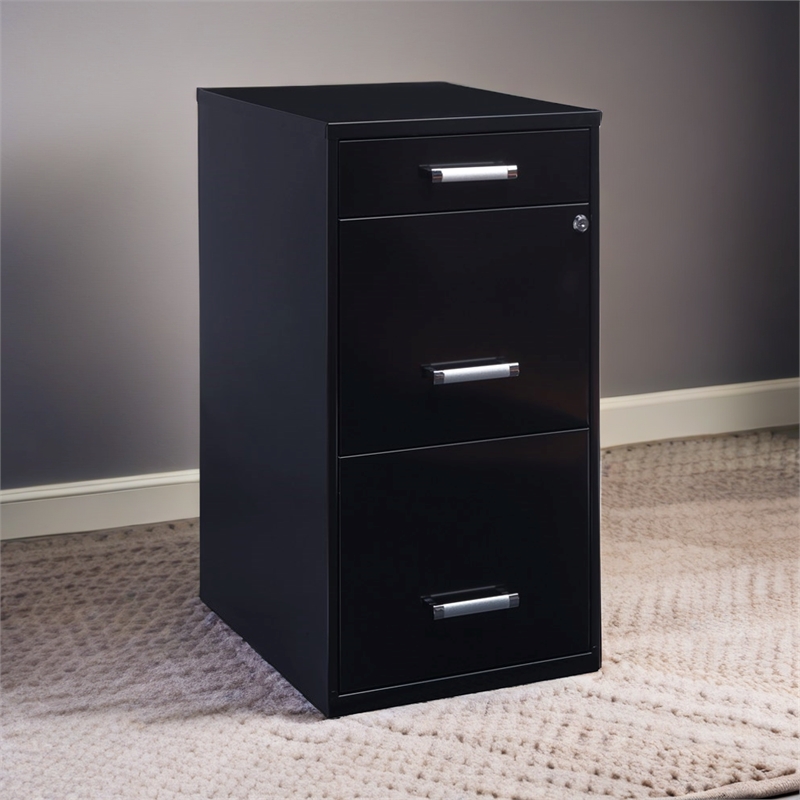 Scranton & Co 3-Drawer Modern Metal Filing Cabinet with Pencil-Drawer in Black