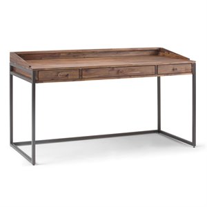 scranton & co solid wood computer desk in rustic natural aged brown