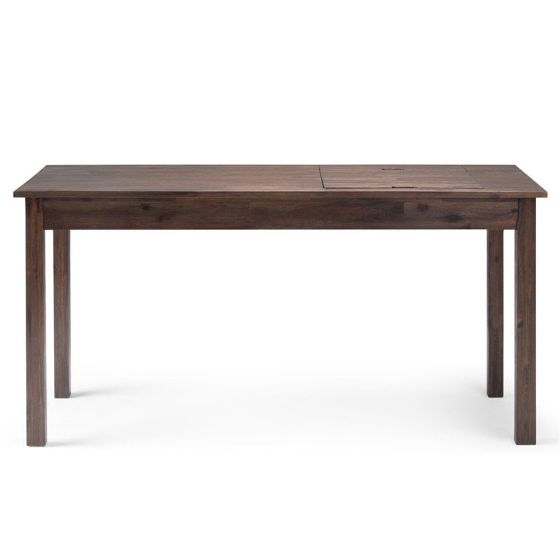Scranton & Co Solid Wood Computer Desk in Distressed Charcoal Brown