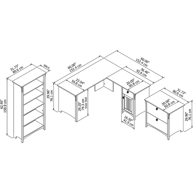 Scranton & Co Furniture Salinas L Shaped Desk with Storage Set in Vintage Black