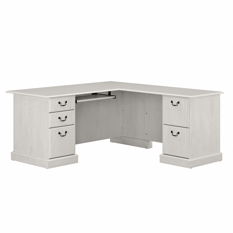 Scranton & Co Furniture Traditional Wood L Shaped Desk with Drawers in White