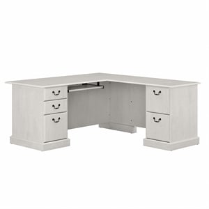 Scranton & Co Furniture Traditional Wood L Shaped Desk with Drawers in White
