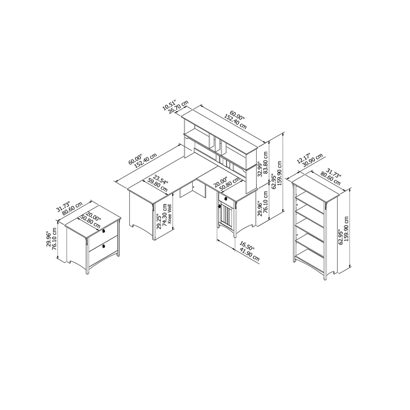 Scranton & Co Furniture Salinas 60W L Shaped Desk Office Suite in Cape Cod Gray