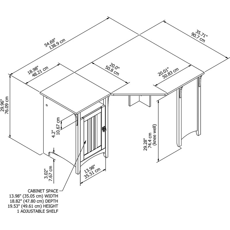 Scranton & Co Furniture Salinas 55W Corner Desk with Storage in Vintage Black