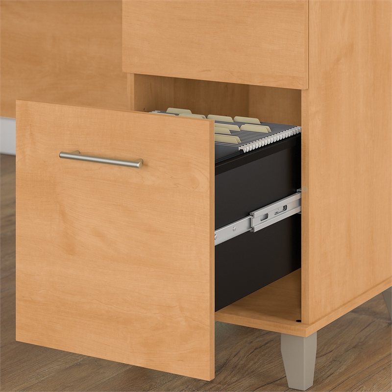 Scranton & Co Furniture Somerset 60W Office Desk w/ Cabinet & Bookcase in Maple