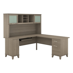 Scranton & Co 72&quot 2 Adjustable Shelves Wood L Shaped Desk with Hutch in Gray