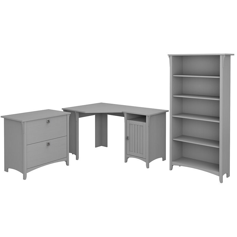 Scranton & Co Furniture Salinas 55W Corner Desk with Cabinet & 5 Shelf Bookcase