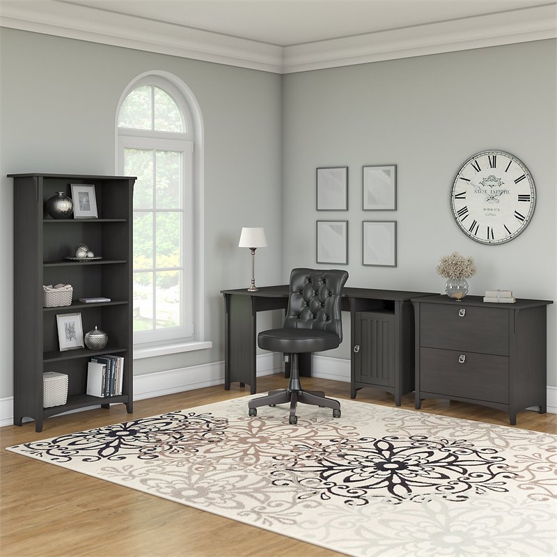Scranton & Co Furniture Salinas 55W Corner Desk with Cabinet & 5 Shelf Bookcase