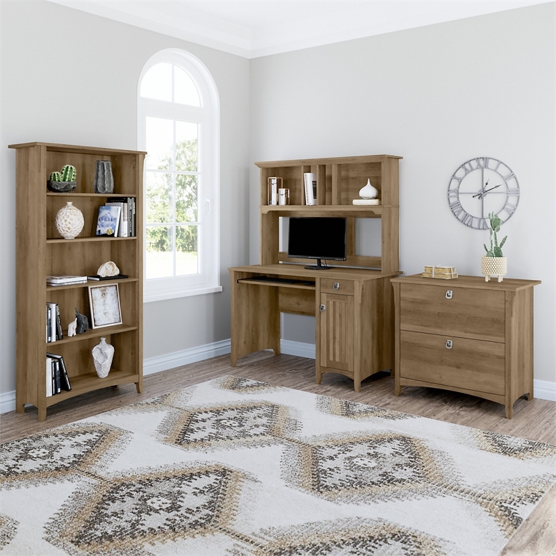 Scranton & Co Contemporary Engineered Wood Computer Desk with Hutch in Brown