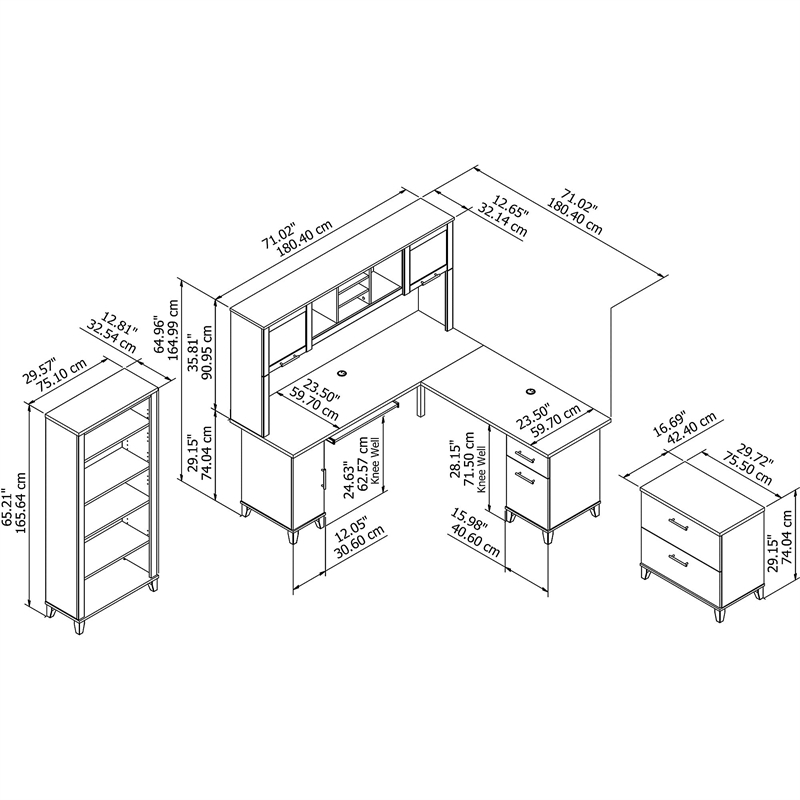Scranton & Co Furniture Somerset 72W L Desk with Hutch & Storage in Ash Gray