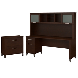 scranton & co furniture somerset 72w desk with hutch & cabinet in mocha cherry