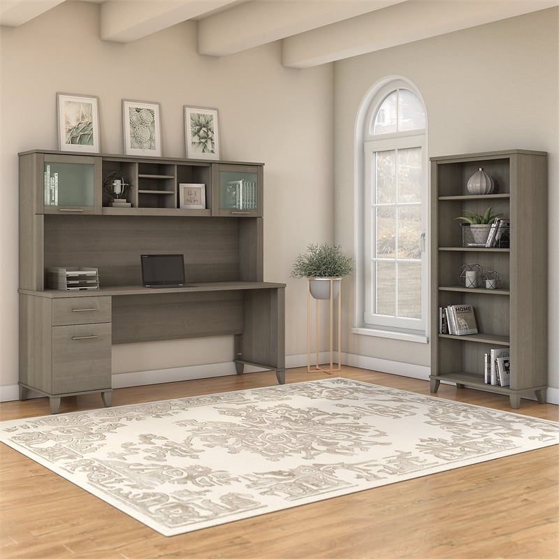 Scranton & Co Furniture Somerset 72W Office Desk with Hutch & 5 Shelf Bookcase