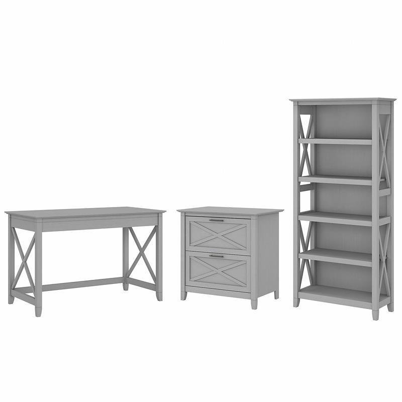 Scranton & Co Furniture Key West 48W Desk with File Cabinet & Bookcase in Gray