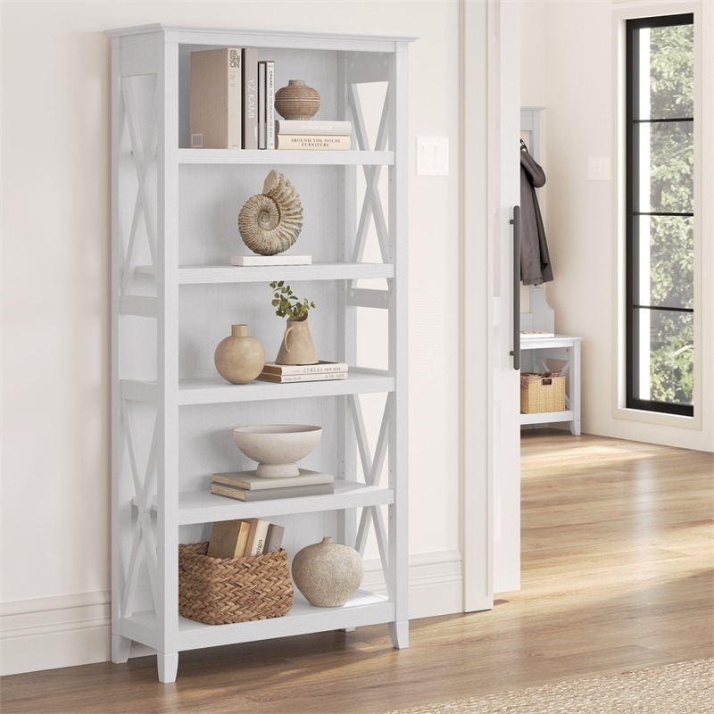 Scranton & Co 5-Shelf Coastal Wood Bookcase in Pure White Oak