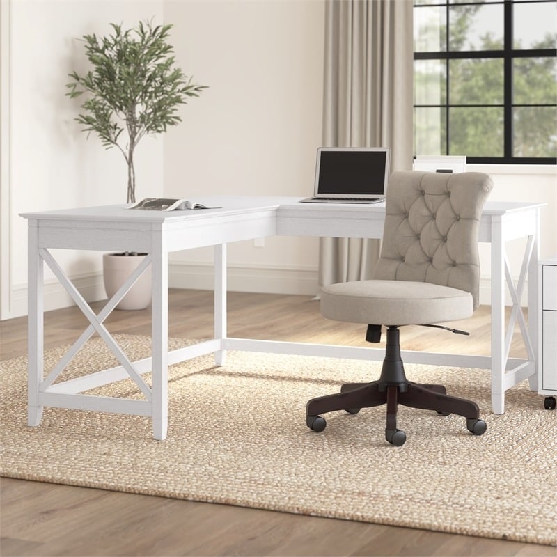 Scranton & Co L Shaped Contemporary Engineered Wood Desk in White