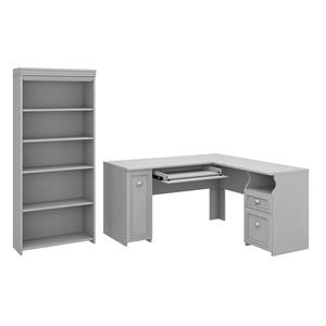 scranton & co furniture fairview l shaped desk with 5 shelf bookcase in gray