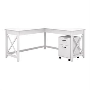 Scranton & Co 60&quot Contemporary Engineered Wood L-Desk Mobile Cabinet in White