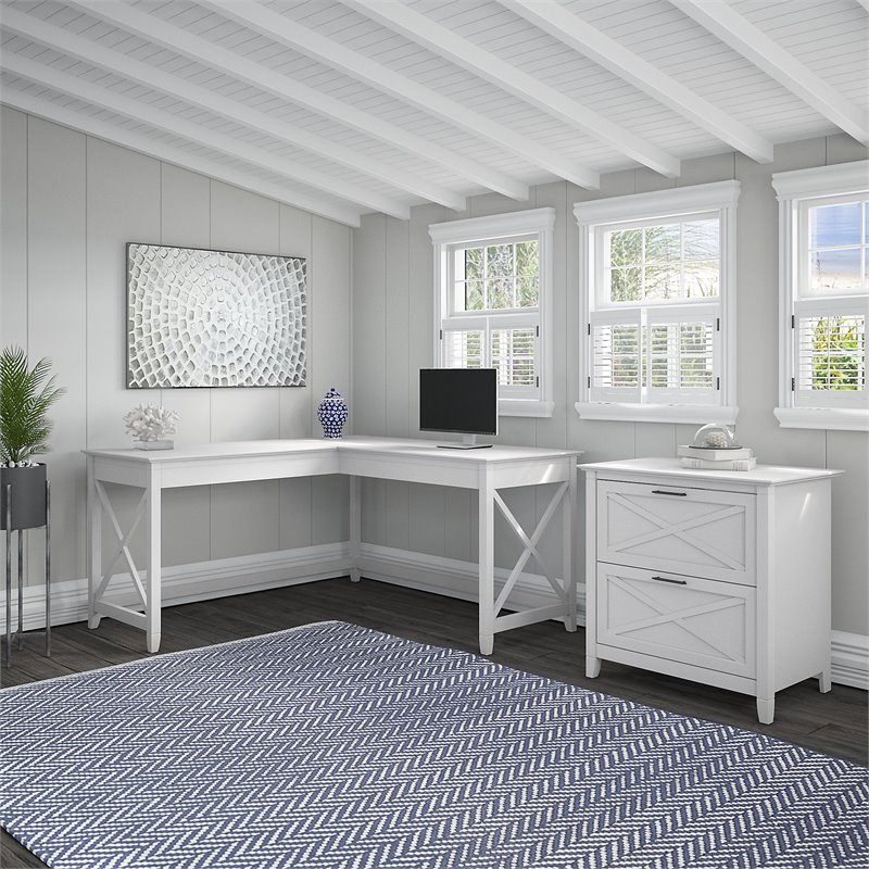 Scranton & Co L Shaped Contemporary Engineered Wood Desk File Cabinet in White