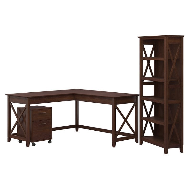 Scranton & Co Furniture Key West 60W L Shaped Desk w/ Mobile Cabinet & Bookcase