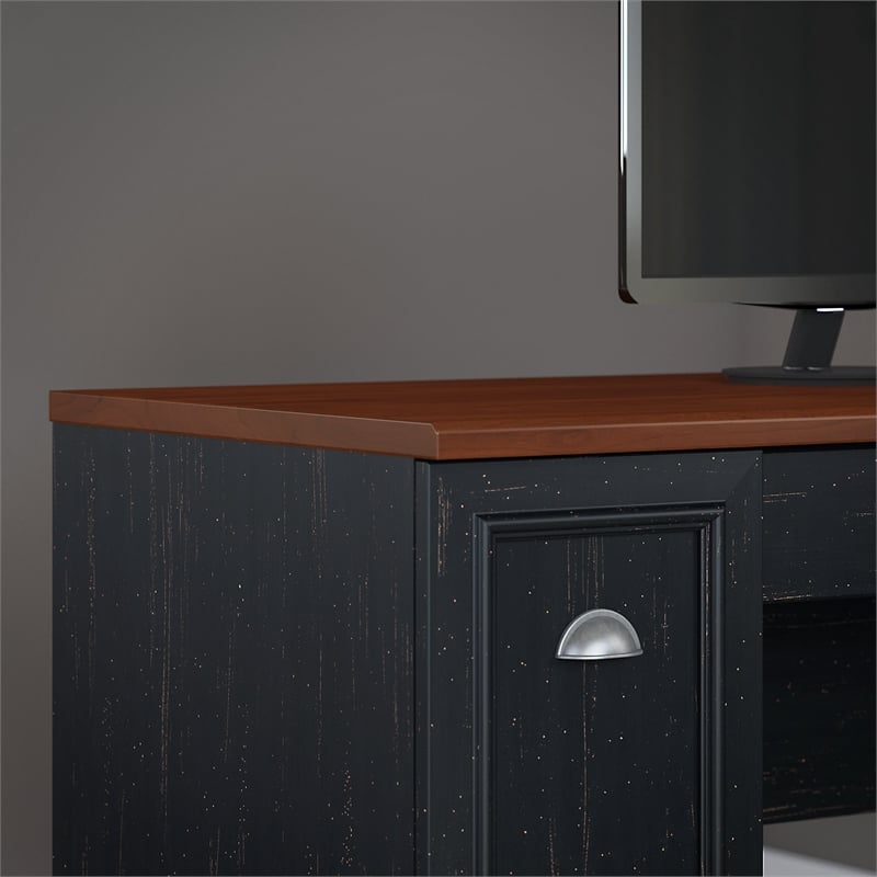 Scranton & Co Furniture Fairview L Desk with Hutch & File Cabinet in Black