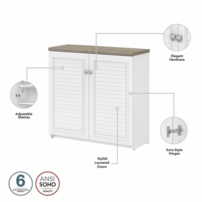 Scranton & Co Farmhouse Engineered Wood Small Storage Cabinet w/ Doors in White