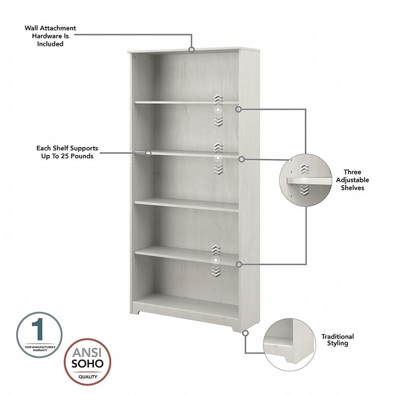 Scranton & Co Furniture Cabot Tall 5 Shelf Bookcase in Linen White Oak