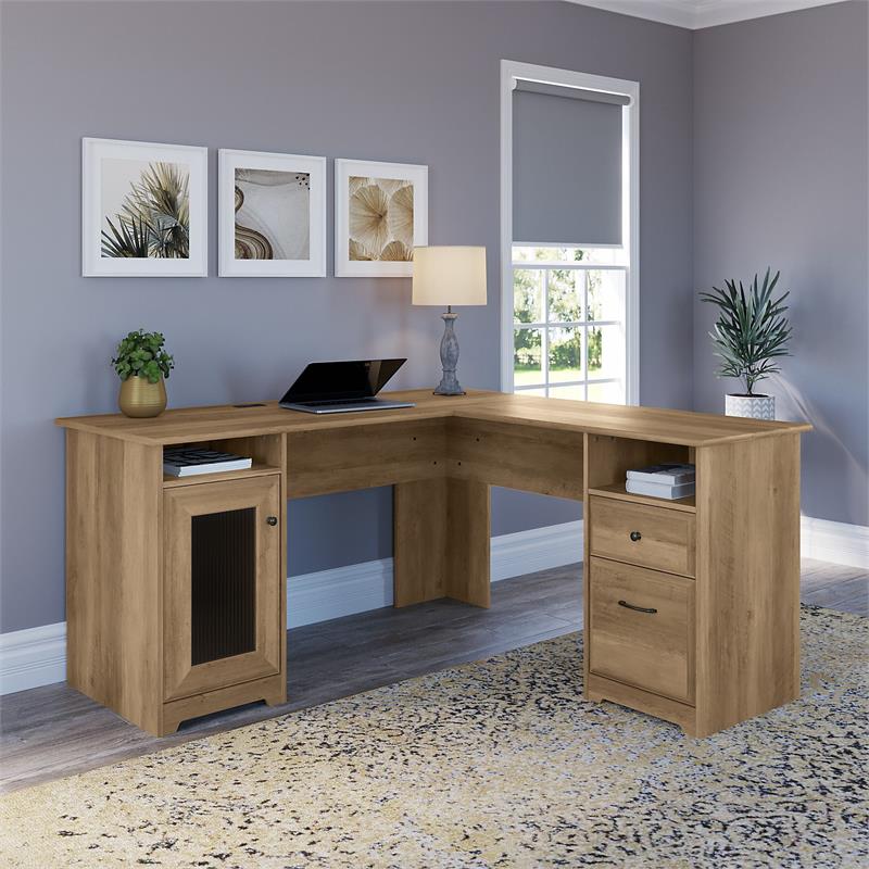 Scranton & Co Furniture Cabot 60W L Shaped Computer Desk in Reclaimed Pine