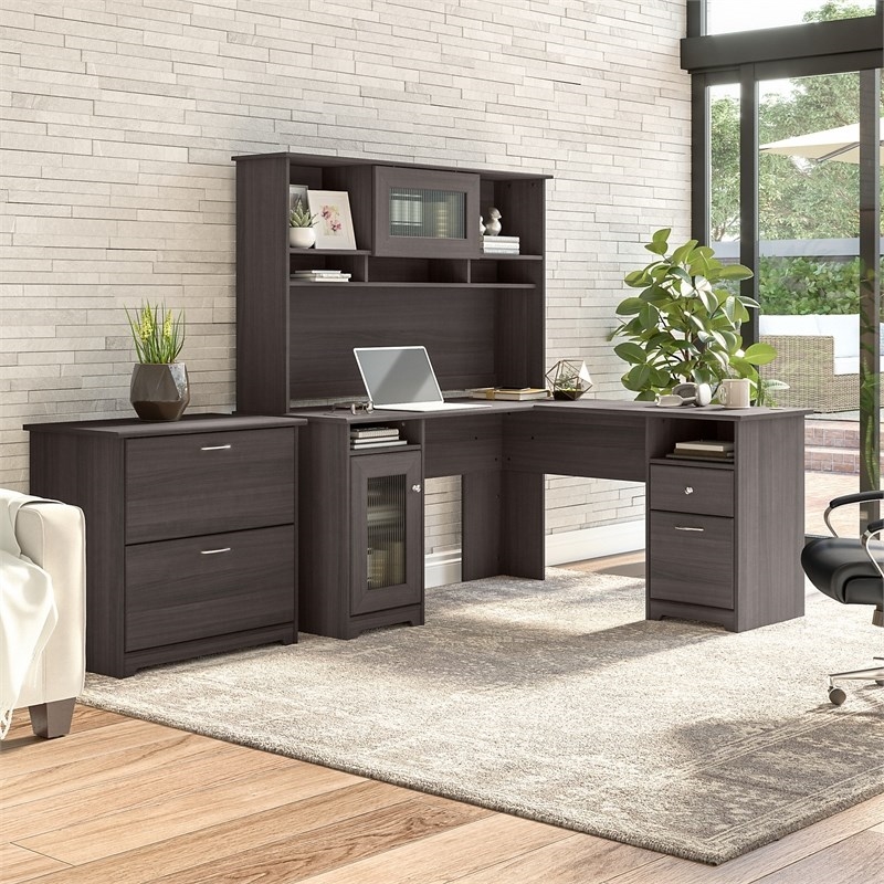 Scranton & Co Furniture Cabot L Shaped Desk with Hutch & File Cabinet